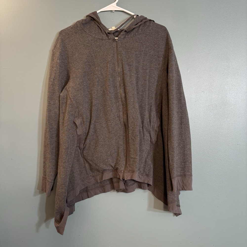 Eileen Fisher Gray Hoodie Large Sharkbite Hem Cardigan‎ Jacket Organic Cotton